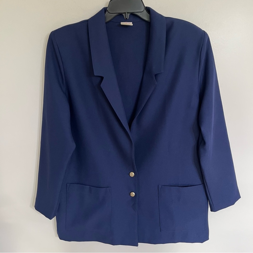 Vintage Graff Californiawear Navy Blue Blazer Gold Crest Buttons Size 14 USA
